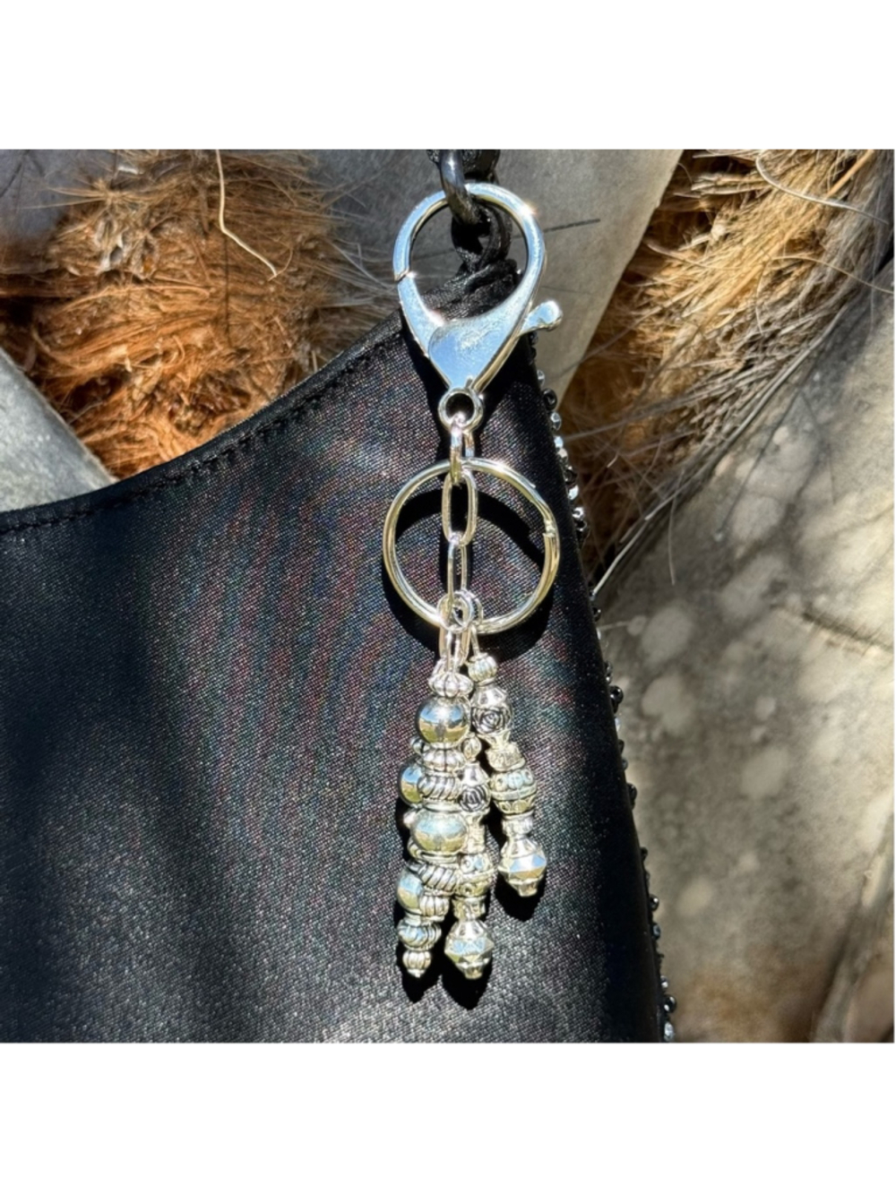 Silver Beaded (2) Handmade Bag Charm Keychain | One of a Kind (#19)
